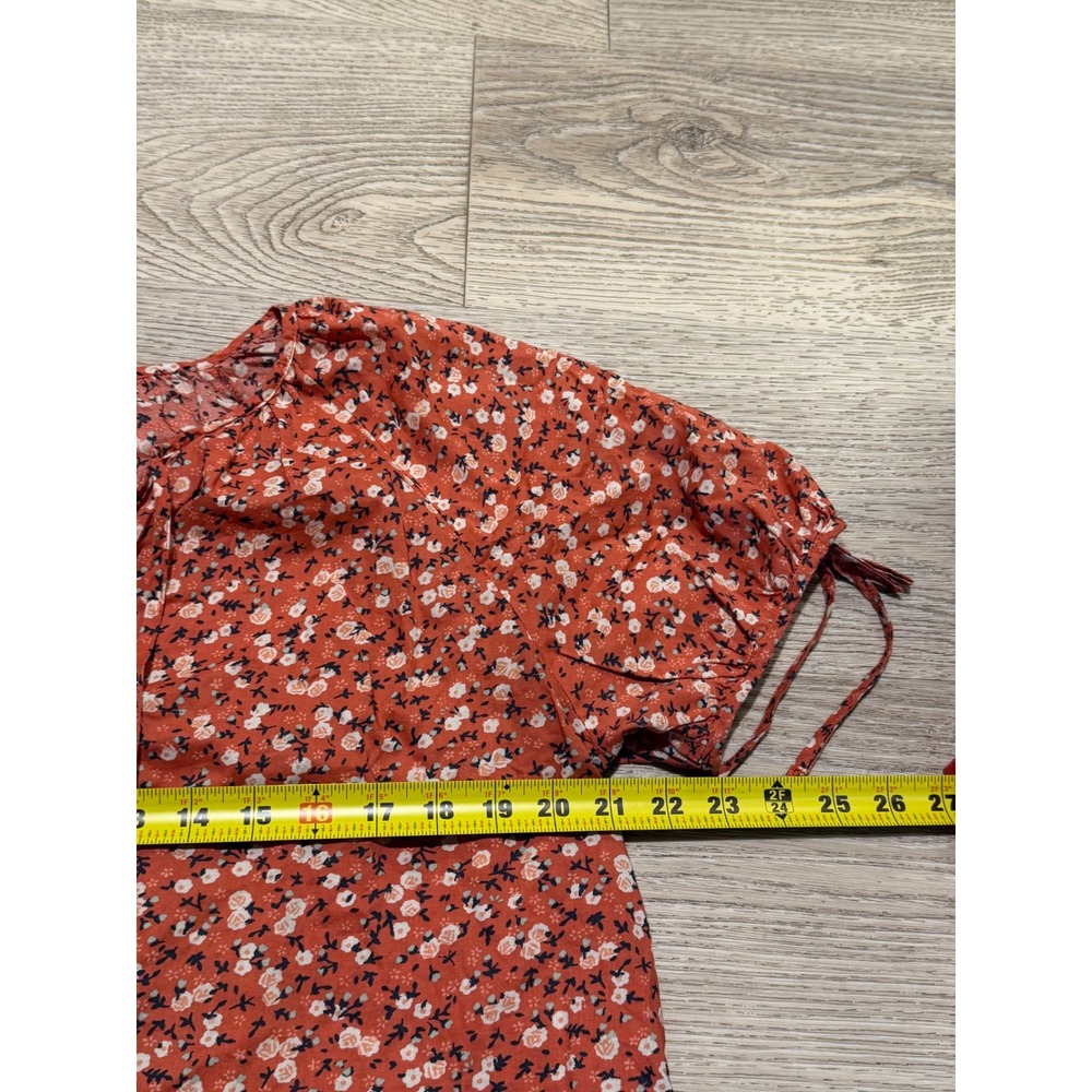 Universal Thread Womens XL Rust Floral Cotton Button Front Puff Sleeve Blouse - Picture 7 of 8